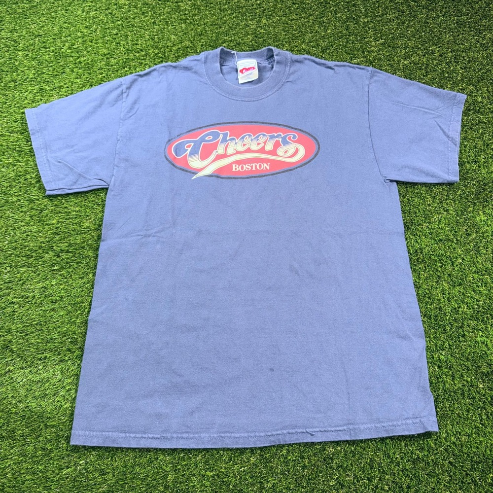 Vintage Cheers Boston T Shirt Mens Large Blue Graphic Tee TV Show Retro Cotton